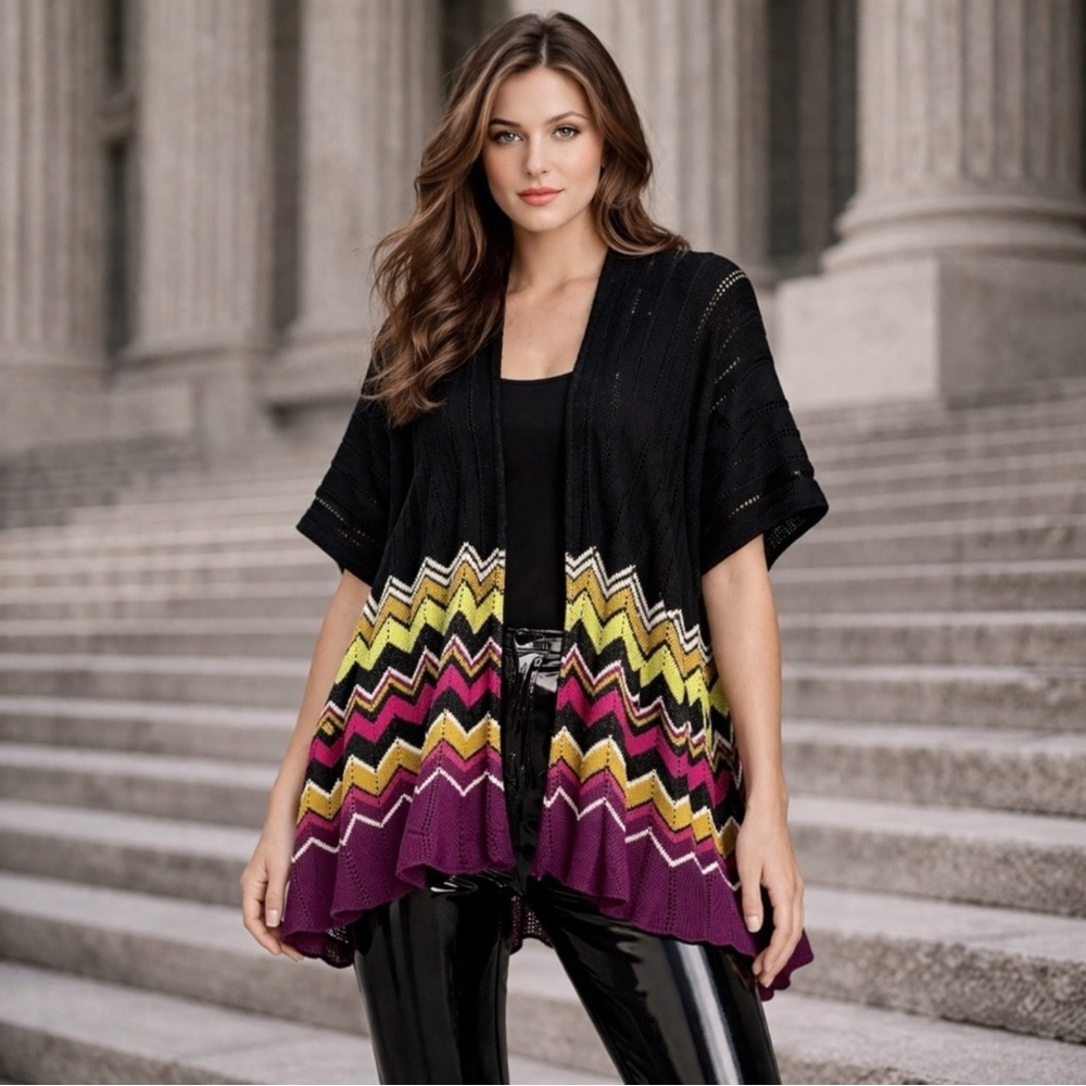 Missoni‎ Iconic Zigzag Knit Cape Shawl Open Ponch
